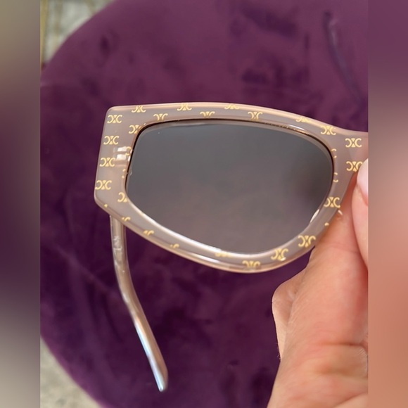 RARE Celine geometric sunglasses tan with gold logo - Picture 7 of 8